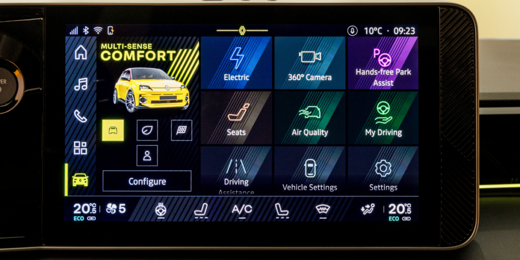 Så klart mycket teknik och system även i denna lilla kärra. (Foto: Renault)