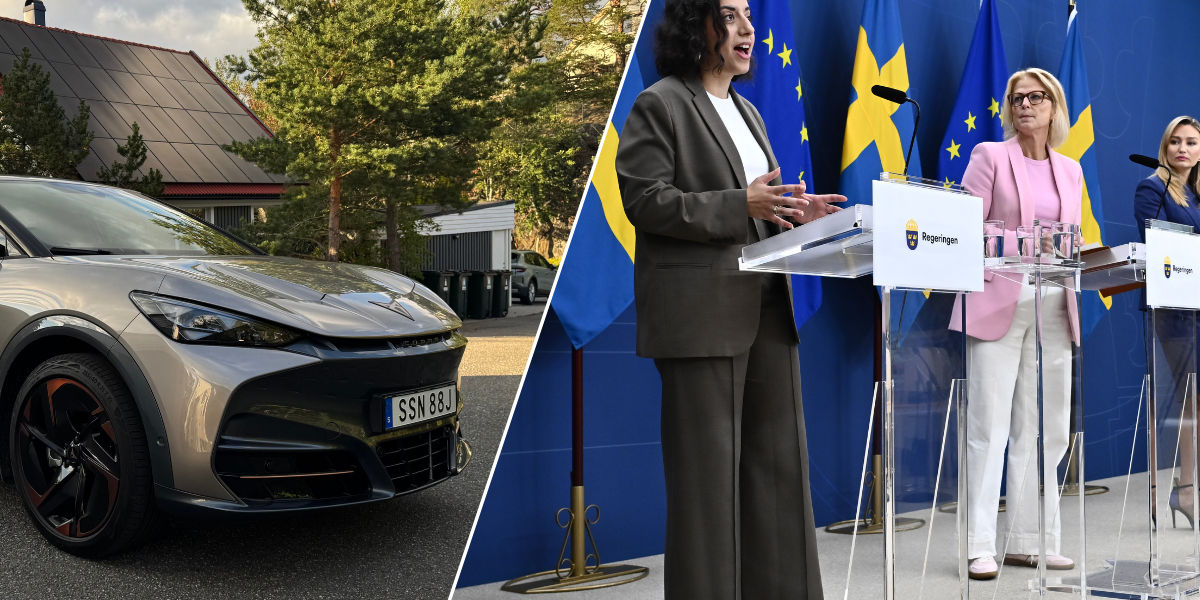 Utbildnings- och integrationsminister Simona Mohamsson (L), finansminister Elisabeth Svantesson (M), energi- och näringsminister Ebba Busch (KD), och ekonomisk-politisk talesperson för Sverigedemokraterna Oscar Sjöstedt (SD), under måndagens pressträff. (Foto: Anders Wiklund/TT och Åsa Wallenrud)