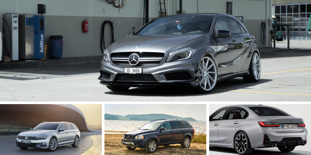 Vilka bilar rullar på efter 20 000 mil? Det har vi svaret på. (Foto: Mercedes, Volkswagen, Volvo och BMW)