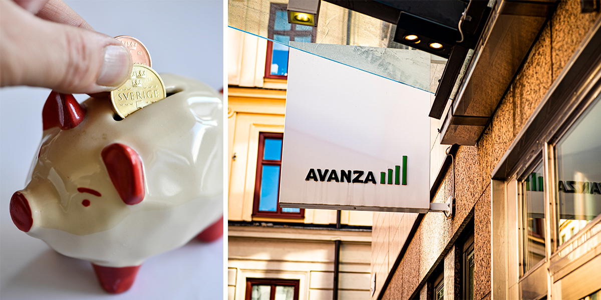 En spargris och Avanzas logga. Det är bra att ha en buffert och att spara. Avanza har tagit fram statistik över hur mycket deras kunder i genomsnitt sparar varje månad.