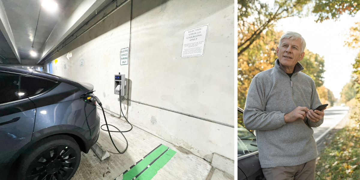 Med hjälp av elbilarna som laddas kan vi stabilisera elnäten. (Foto: Upgraded points och Getty Images för Unsplash)