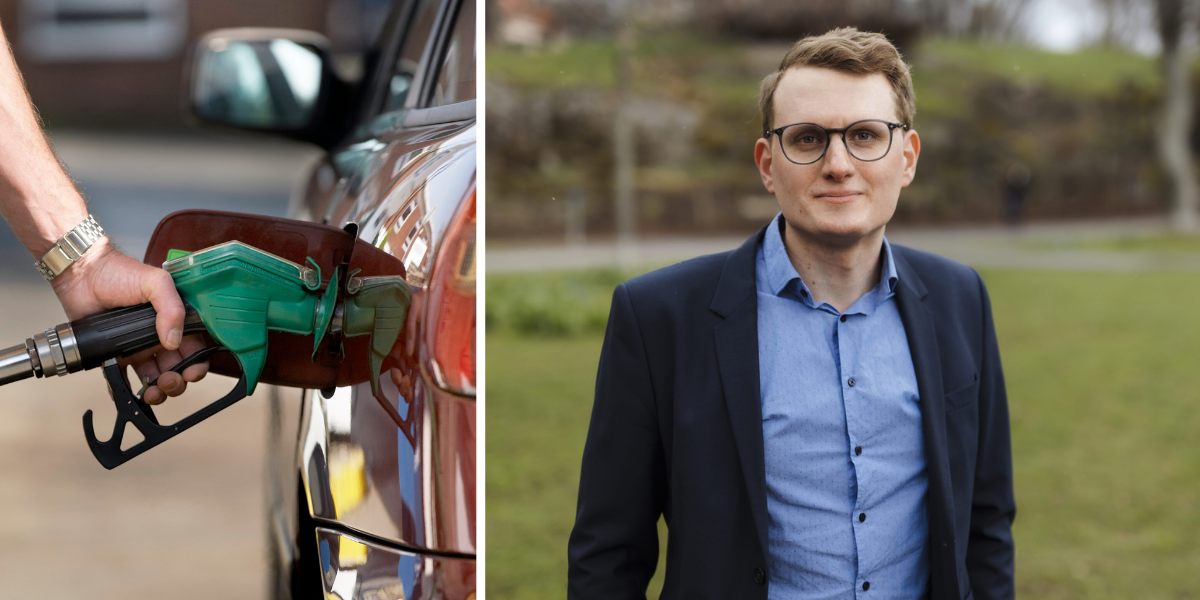 Viktor Gunnarsson, ansvarig för konkurrenskraftsfrågor på Drivkraft Sverige. (Foto Drivkraft Sverige och Canva)