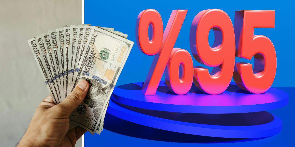 En hand med dollarsedlar och siffran 95. Ett par i Huston har bestämt sig för att ge bort 95 procent av sin förmögenhet, och den uppgår till över 100 miljarder kronor.