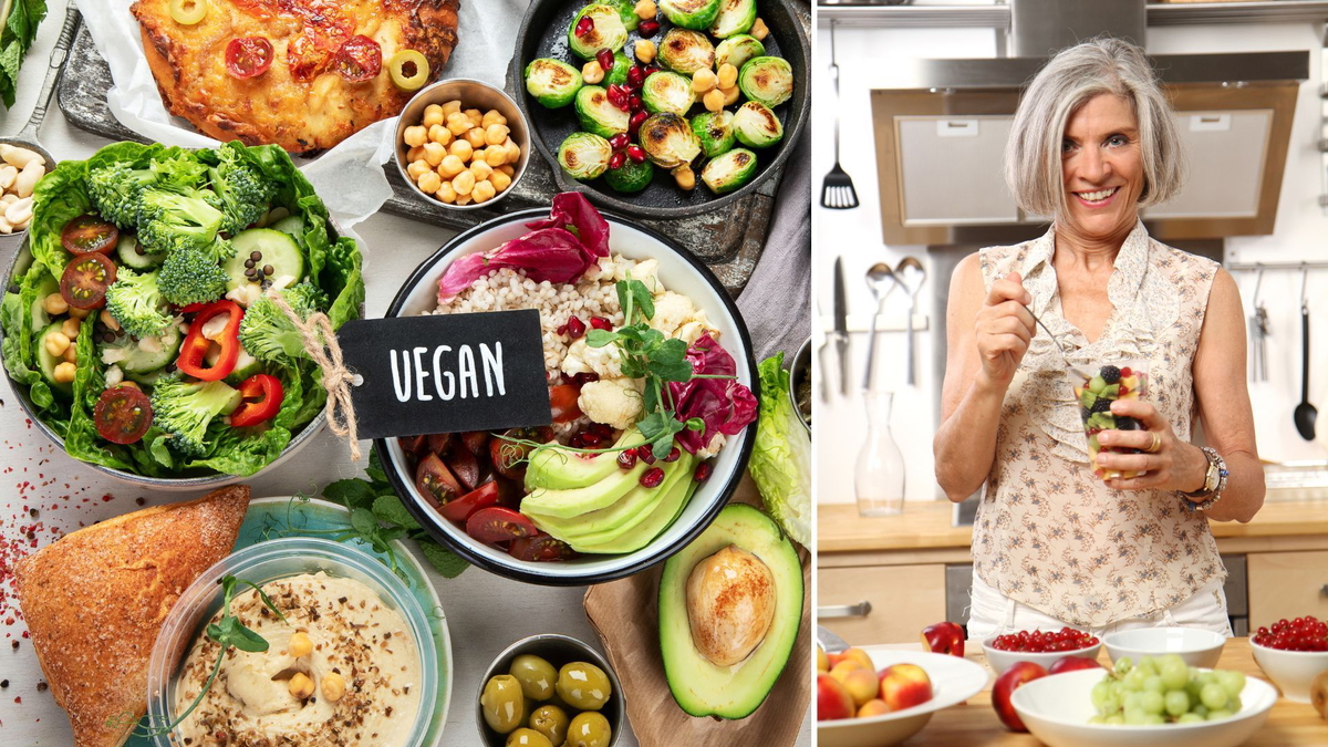 Vegans kost och en kvinna äter frukt. En planetär hälsokost som mestadel består av frukt och grönsaker skulle kunna rädda både vår och jordens hälsa, det menar forskare.