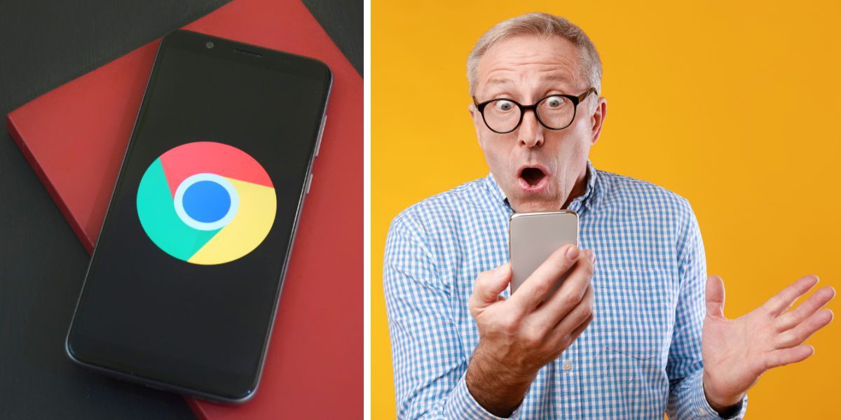 En Android-mobil och en man tittar förvånat på sin mobil. Skadlig kod som drabbar Android-mobiler kan stjäla inloggningsuppgifter till banken och spionera på distans.