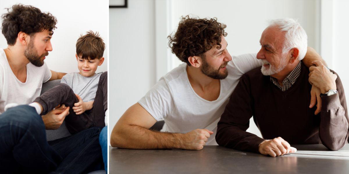 En pappa med sin son och sammapappa med sin pappa. Hur vi lever kan bidra till ett slags biologiskt minne som kan föras över till våra ättlingar nu har forskare tittat på hur pappors tidigare sjukdomar kan påverka deras barn och barnbarns skydd mot infektioner