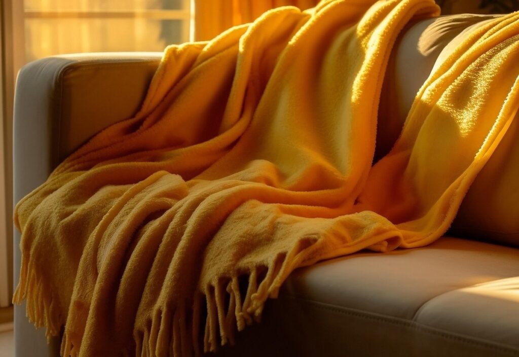 En filt på en soffa