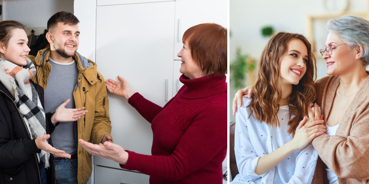 En kvinna öppnar dörren för sina vuxna barn och en kvinna pratar med sin vuxna dotter. Som äldre föräldrar kan vi se till att våra hem blir platser som våra vuxna barn gärna vill komma till så att deras besök inte bara blir pliktskyldiga