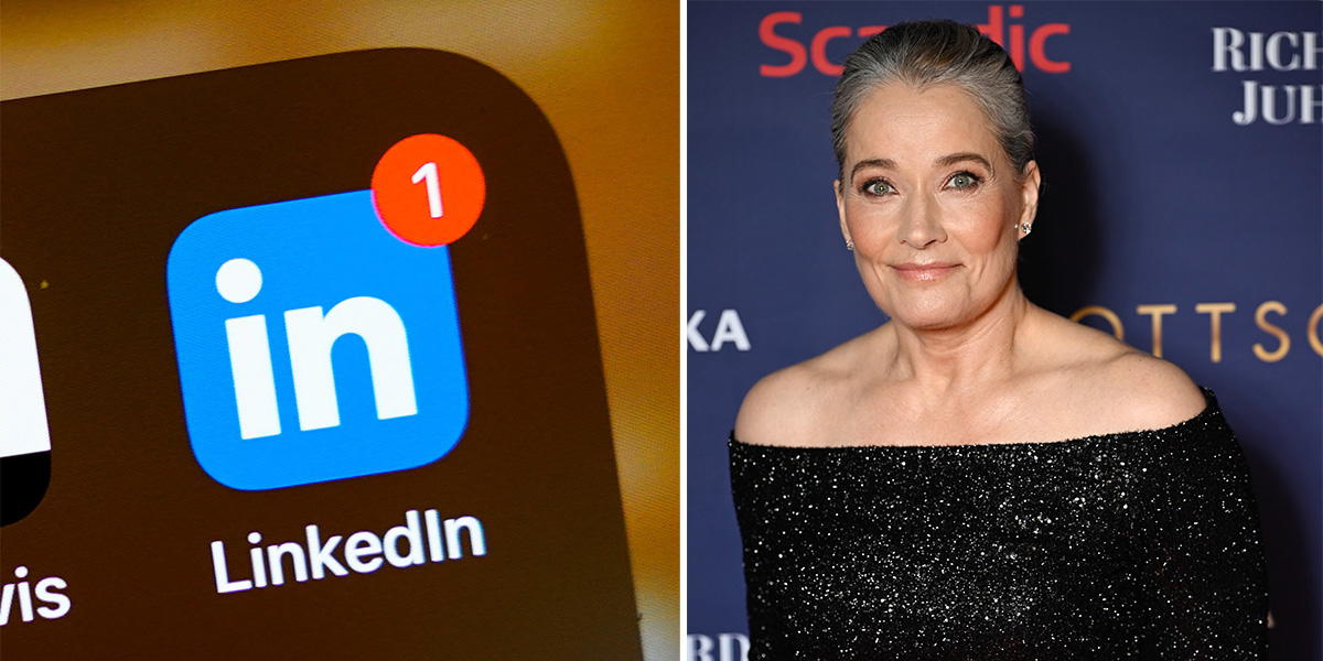 Linkedin på en mobil och Agnets Sjödin. När hon läste om att Agneta Sjödin blivit för gammal för tv-uppdrag skrev hon ett inlägg på Linkedin om åldersdiskriminering och det fick ett enormt genomslag som ledde till att hon nu startar en förening mot ålderism.