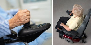 En kvinna i en elrullstol