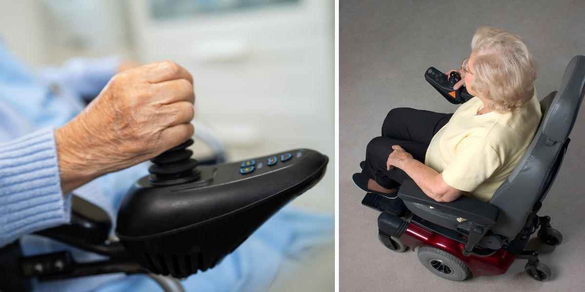 En kvinna i en elrullstol