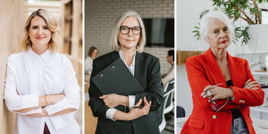 En ung, en medelålders och en äldre yrkeskvinna. Enligt en undersökning har en kvinna i en ledarroll aldrig rätt ålder utan det finns alltid köns- och åldersrelaterade fördomar om varför hon inte duger.