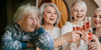 En kvinna funderar besviket och tre kvinnor skålar i champagne. Hur mycket behöver du få i pension för att du ska ha råd att lyxa till vardagen lite, här är tre räkneexempel