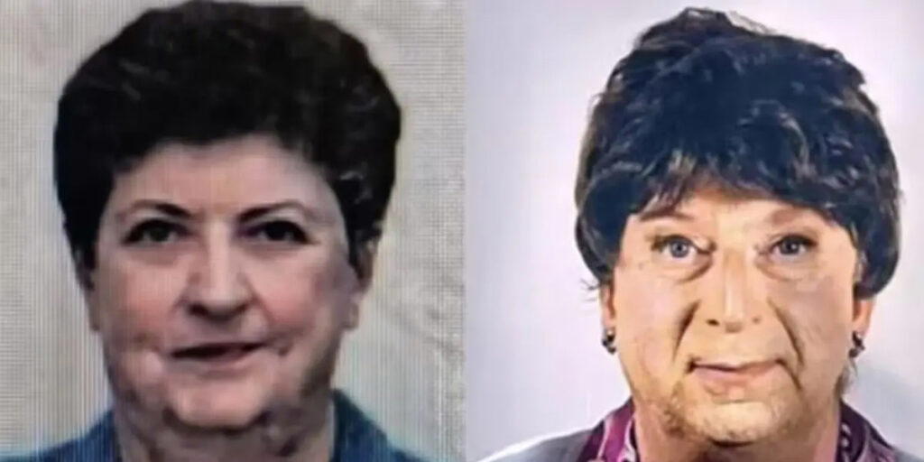 Till vänster, ett gammalt foto av Graziella Dall'Oglio och till höger, hennes son när han klätt ut sig till sin mamma.