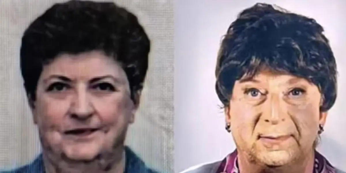 Till vänster, ett gammalt foto av Graziella Dall'Oglio och till höger, hennes son när han klätt ut sig till sin mamma.