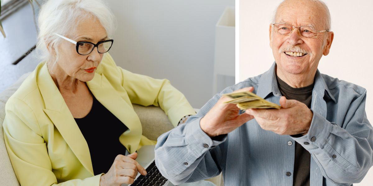 En kvinna med dator och en man med pengar. Ett par finansiella experter ger tips om hur du som pensionär kan se till att få lite extrainkomster, tipsen kräver dock att du har en del kapital till att börja med.