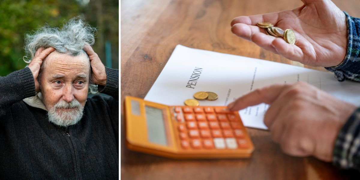En äldre man är bekymrad och en äldre man räknar på sin ekonomi