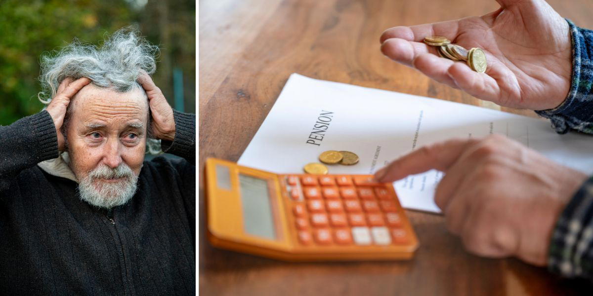 En äldre man är bekymrad och en äldre man räknar på sin ekonomi