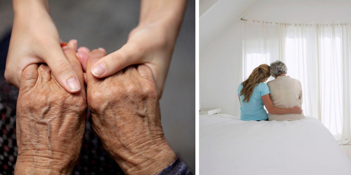 En ung kvinnas händer håller en gammal kvinnas händer och en ung kvinna håller om en gamml kvinna. Efter att en man i hemtjänsten dömts för att ha våldtagit en 100-årig kvinna diskuteras nu om anställda inom vård och omsorg ska kunna kontrolleras varje år.