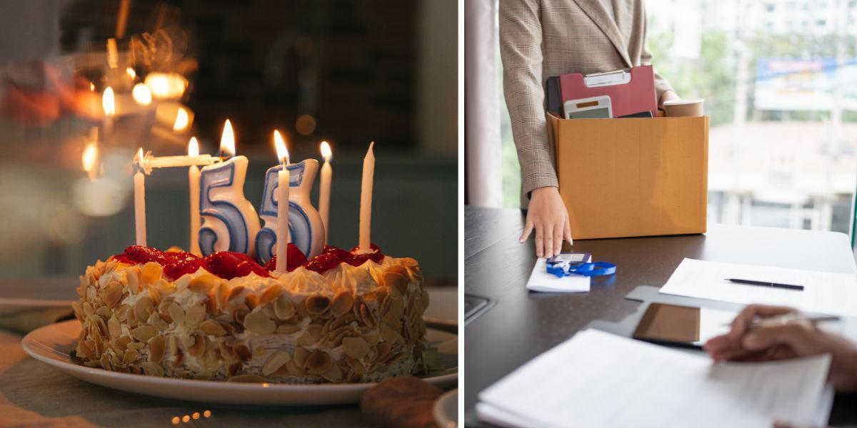 En födelsedagstårta för någon som fyller 55 och en person som lämnar sitt jobb. En undersökning från Swedbank visar att 55-plussare upplever att det största hindret för dem att byta jobb är deras ålder.