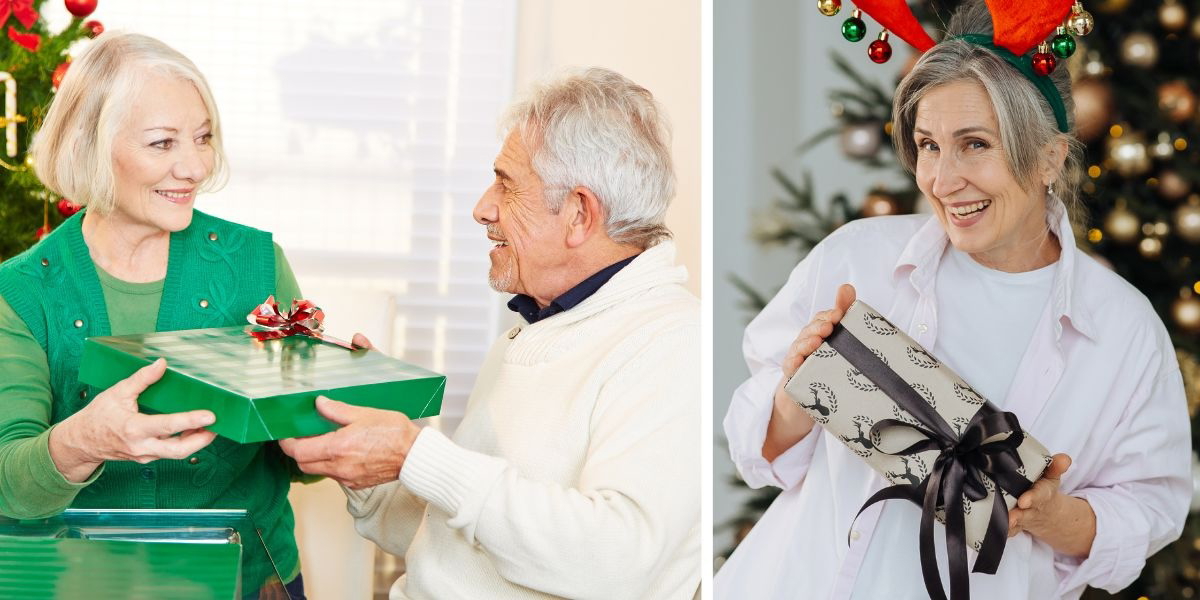 En kvinna ger en man en julklapp och en kvinna har fått en julklapp. En undersökning visar att unga människor gärna vill ha begagnade julklappar men att äldre inte är lika intresserade av det.