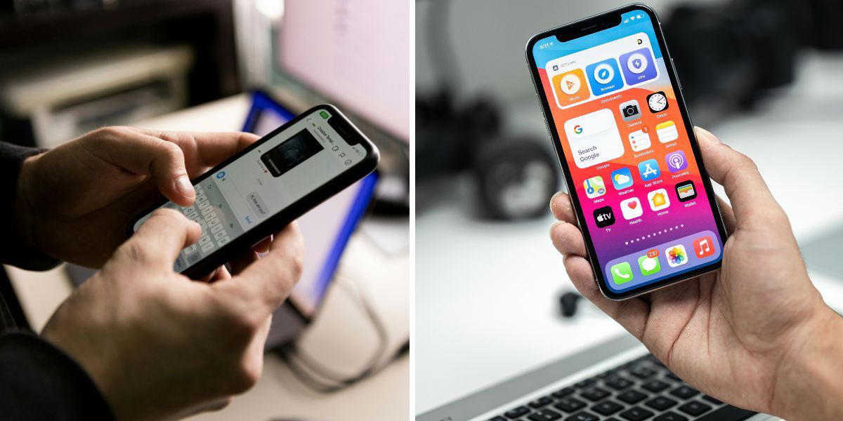 En man skickar ett sms och en man får ett sms