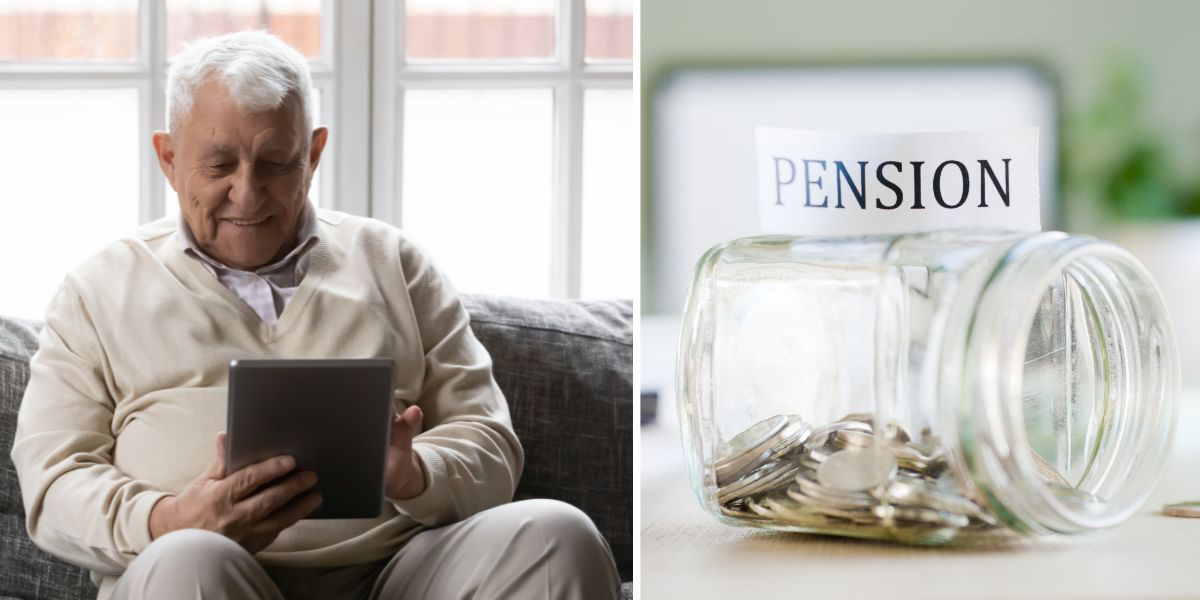 En äldre man kollar på en surfplatta och en burk med mynt och ordet pension. De höjda åldersgränserna i pensionssystemet som gjordes 2023 har främst påverkat när människor går i pension, men hur länge de arbetar har inte påverkats lika mycket, det konstateras i en ny rapport.