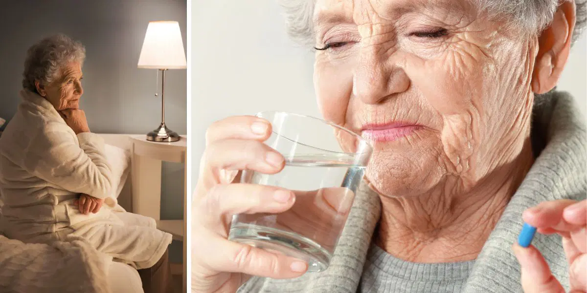 En kvinna sitter i sängen och en kvinna tar ett piller. Ett piller för ökad libido har nu godkänts i USA för kvinnor som genomgått klimakteriet.