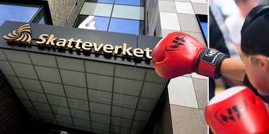 Skatteverkets huvudkontor i Sundbyberg och en boxare slår med en boxningshandske. Nästa år kan hela 200 000 sparare åka på en skattesmäll när reglerna för investeringssparkonto, ISK, ändras
