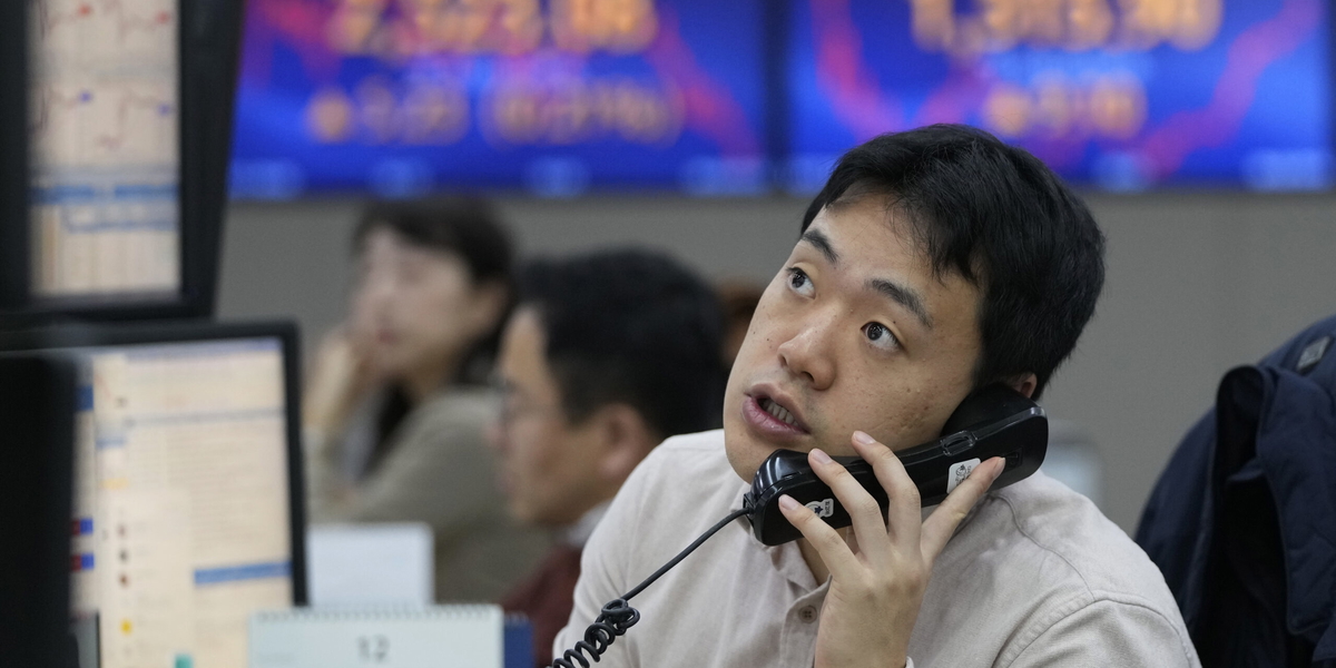 Valutahandlare i Sydkorea. Arkivbild