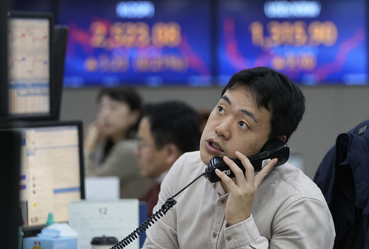 Valutahandlare i Sydkorea. Arkivbild