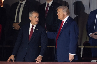 Kanadas premiärminister Mark Carney och USA:s president Donald Trump. Arkivbild.