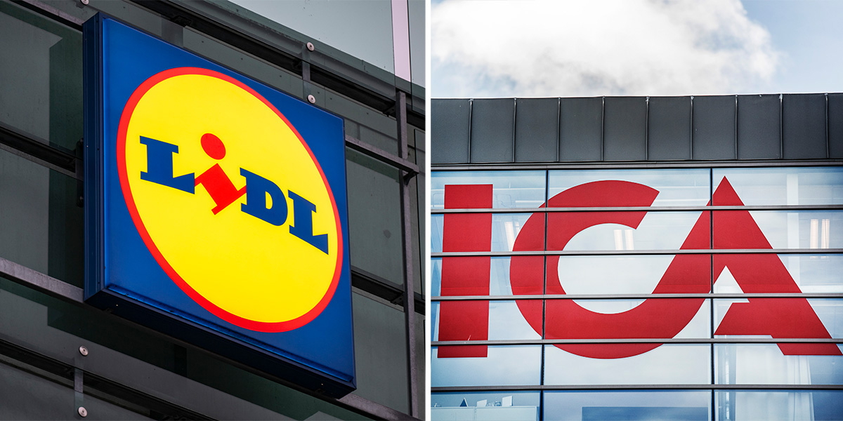 Lidls och ICAs loggor. En kedja hamnar i topp och en hamnar i botten i en ny undersökning om vad Sveriges konsumenter tycker om de stora dagligvarukedjornas pris, utbud och kvalitet.