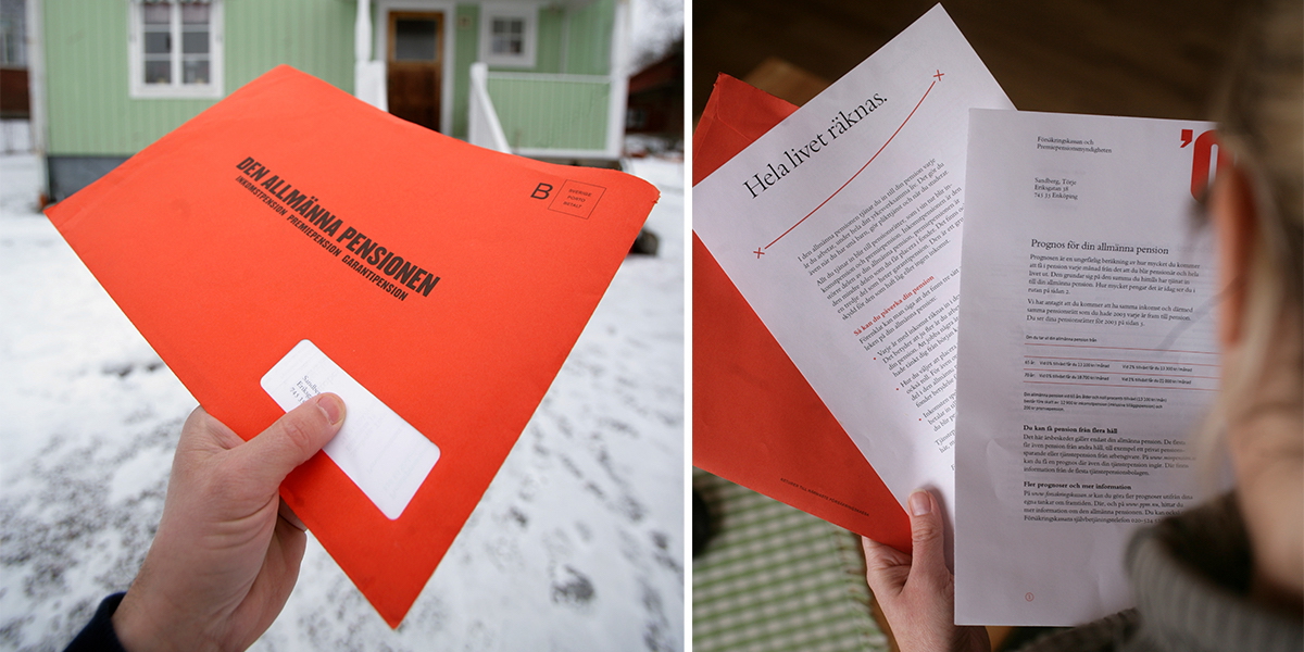 Ett kuvert med pensionsbesked på våg och någon läser sitt pensionsbesked. Hela livet räknas och för varje år du tar ut din pension tidigare än riktåldern minskar din samlade pension med 6 till 7 procent.