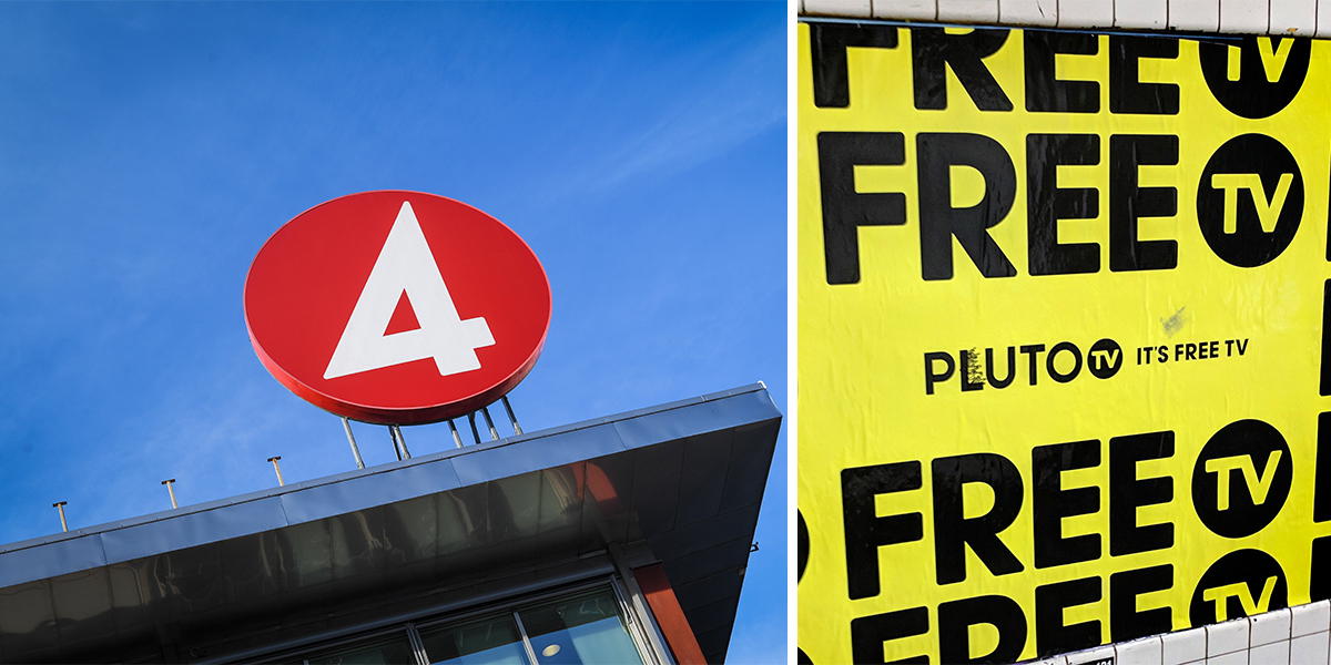 TV4:s logga och reklam för Pluto TV.