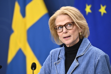 Finansminister Elisabeth Svantesson (M) på en pressträff i fredags, där hon meddelade att reformutrymmet är slut. 