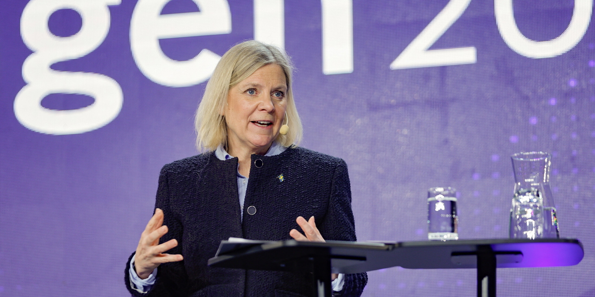 Socialdemokraternas partiledare Magdalena Andersson (S) talar på Industridagen i Sundsvall.