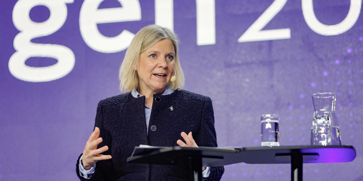 Socialdemokraternas partiledare Magdalena Andersson (S) talar på Industridagen i Sundsvall.