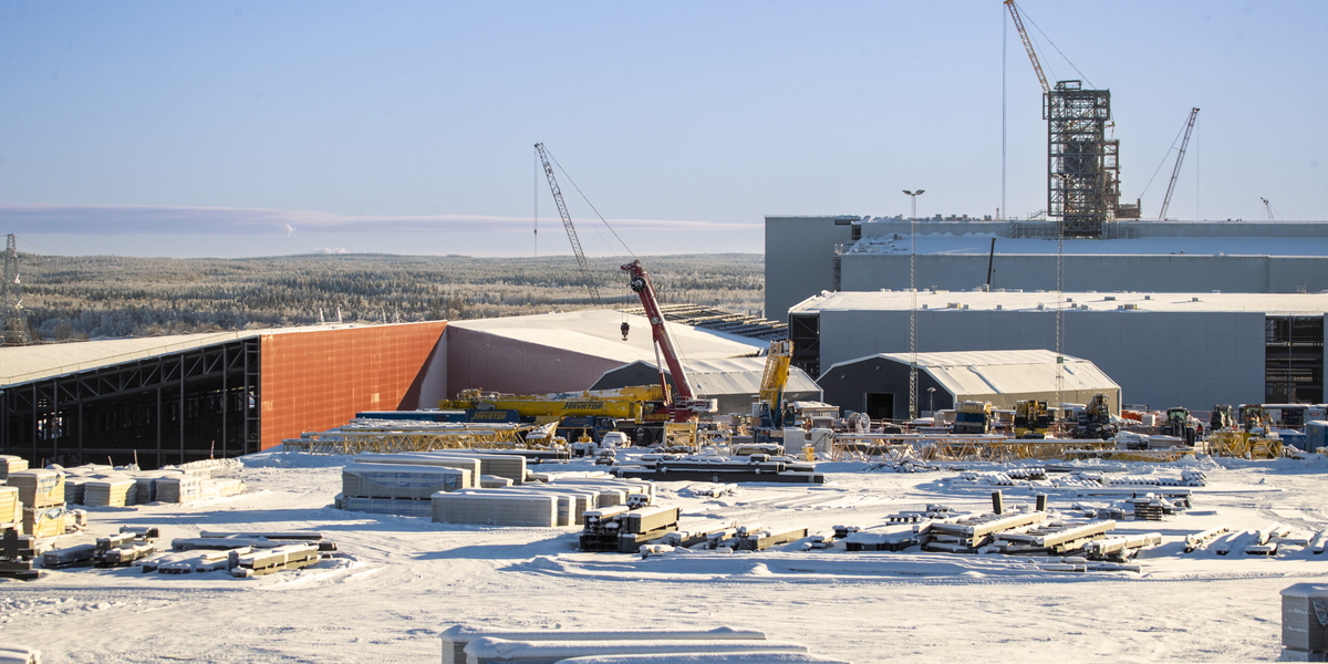 Bygget av stålverket i Boden. Bild från februari 2026.