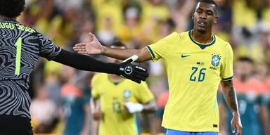 Brasiliens landslag i samband med förra veckans träningsmatch mot Australien.