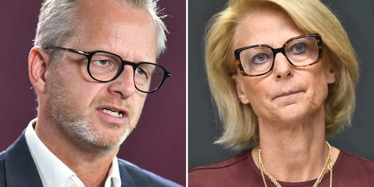 Socialdemokraternas ekonomiskpolitiska talesperson Mikael Damberg och finansminister Elisabeth Svantesson (M). Arkivbild. 