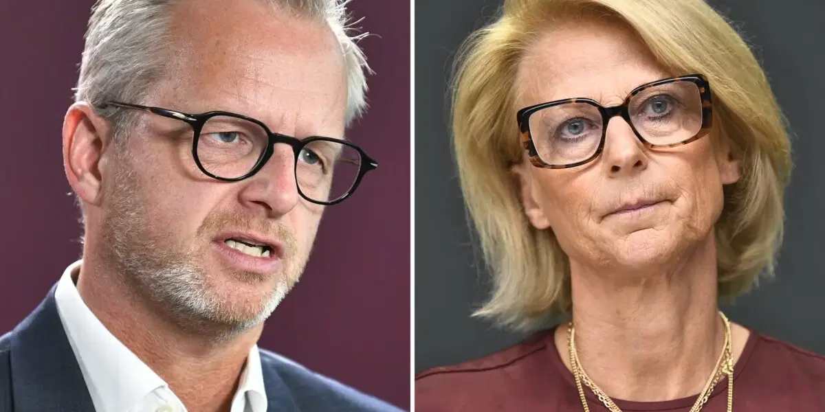 Socialdemokraternas ekonomiskpolitiska talesperson Mikael Damberg och finansminister Elisabeth Svantesson (M). Arkivbild.