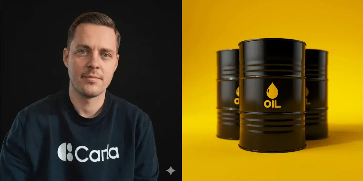 Richard Åhlin på Carla varnar för att bensinpriset kan stiga kraftigt fram till 2030 på grund av höjda skatter och ett högt oljepris. (Foto: Carla och Canva)