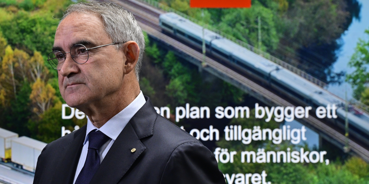 Trafikverkets generaldirektör Roberto Maiorana, under en pressträff där Trafikverket presenterar ett förslag till nationell transportinfrastrukturplan för perioden 2026–2037 för regeringen. (Foto: Jonas Ekströmer/TT)