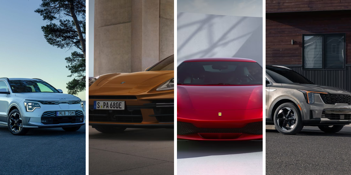 Här är några av de bästa laddhybriderna just nu. (Foto: Kia, Ferrari och Porsche)